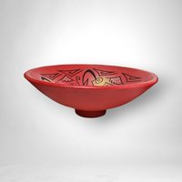 Vintage Red Hand Painted Decorative Bowl