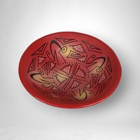 Vintage Red Hand Painted Decorative Bowl