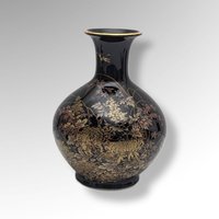 Shibata Japan Black Floral Porcelain Vase