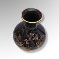 Shibata Japan Black Floral Porcelain Vase