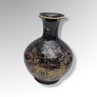 Shibata Japan Black Floral Porcelain Vase