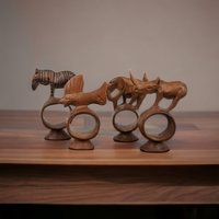 Set of 4 Hand Carved Animal Napkin Rings from Congo