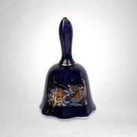 Cobalt Blue Ceramic Asian-Style Bell with Peacock Design - Artistic Home Decor
