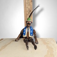 Vintage Wooden Hinged Monkey Shelf Sitter - Whimsical Home Decor