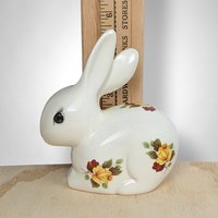 Vintage Bunny Shaped Cotton Ball Dispenser with Floral Motif