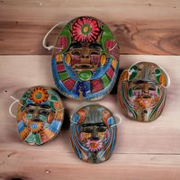 Set of 4 Hand Painted Terracotta Hanging Masks