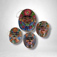 Set of 4 Hand Painted Terracotta Hanging Masks