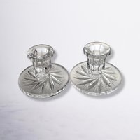 Classic Elegance: Pair of American Cut Crystal Candle Stick Holders