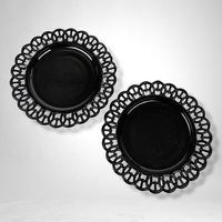 Pair of Black Atterbury & Co Wicket Border Black Glass Plates