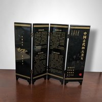 Black Laquer Asian Tabletop Hand Painted Screen