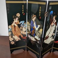 Black Laquer Asian Tabletop Hand Painted Screen