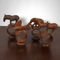 Set of 4 Hand Carved Animal Napkin Rings from Congo