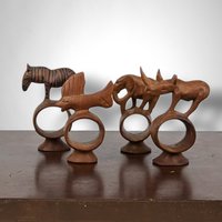 Set of 4 Hand Carved Animal Napkin Rings from Congo