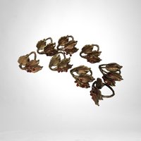 Set of 8 Vintage Brass Leaf Shaped Napkin Rings with Red Berries