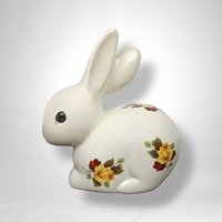 Vintage Bunny Shaped Cotton Ball Dispenser with Floral Motif