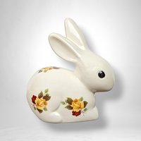 Vintage Bunny Shaped Cotton Ball Dispenser with Floral Motif