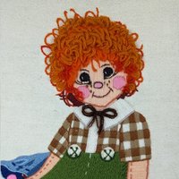 Vintage Carrot Top Boy and Girl Needlepoint, Framed Needlepoint Wall Art, Children's Decor, Nursery Decor, 19x15 Inches
