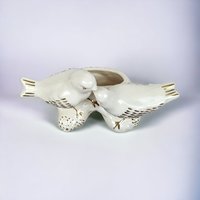 Vintage Cream and Gold Porcelain Bird Planter