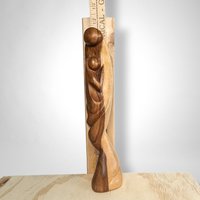 Exquisite Vintage Hand-Carved Wooden Mother and Child Figurine: Timeless Artistry and Maternal Grace