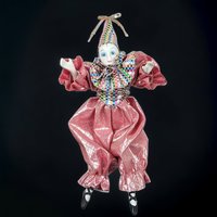 Vintage 10" Harlequin Doll in Pink with Stand