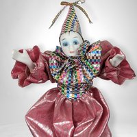 Vintage 10" Harlequin Doll in Pink with Stand