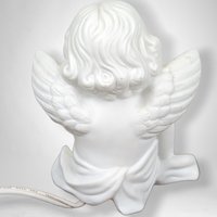 Vintage Ceramic Roman R.O.C White Cherub with Pink Flower Light: Charming Illumination