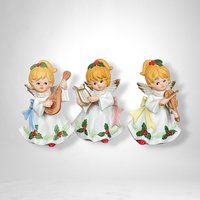 Set of 3 Ceramic Homco Angels with Instruments - Collectible Musician Figurines