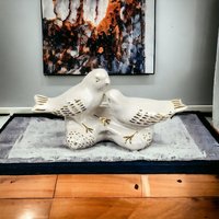 Vintage Cream and Gold Porcelain Bird Planter