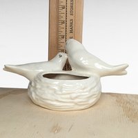 Vintage Cream and Gold Porcelain Bird Planter