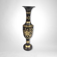 Exquisite Elegance: Vintage Brass and Black Vase from India