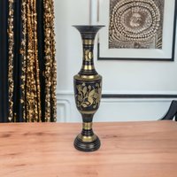 Exquisite Elegance: Vintage Brass and Black Vase from India