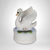 Enchanting Vintage Swan Lake Ceramic Music Box