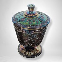 DO NOT BUY*** Reserved for Paiges - Fenton Amethyst Carnival Glass Wild Strawberry Candy Dish with Lid