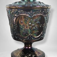 DO NOT BUY*** Reserved for Paiges - Fenton Amethyst Carnival Glass Wild Strawberry Candy Dish with Lid