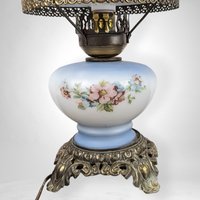 Vintage Painted Blue 3-Way Gone with the Wind Style Table Lamp