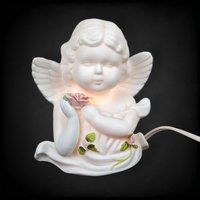 Vintage Ceramic Roman R.O.C White Cherub with Pink Flower Light: Charming Illumination