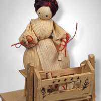 Handmade Corn Husk Woman with Baby Figurine
