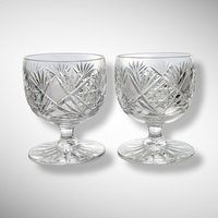 Exquisite Pair of Vintage Cut Crystal Cognac Glasses