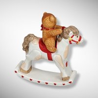 1981 Enesco Lucy and Me Bear on Rocking Horse Figurine