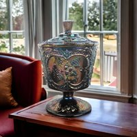 DO NOT BUY*** Reserved for Paiges - Fenton Amethyst Carnival Glass Wild Strawberry Candy Dish with Lid