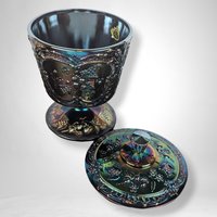 DO NOT BUY*** Reserved for Paiges - Fenton Amethyst Carnival Glass Wild Strawberry Candy Dish with Lid