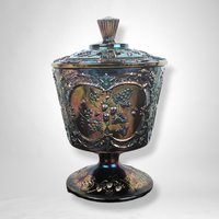 DO NOT BUY*** Reserved for Paiges - Fenton Amethyst Carnival Glass Wild Strawberry Candy Dish with Lid