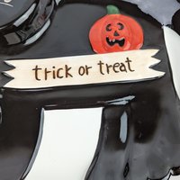 Vintage Halloween Black Cat Ceramic Serving Tray | Palm Tree | 9.5" x 10.5" | Spooky Decor | Party Platter | Excellent Condition