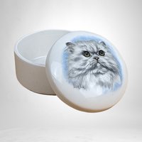 Vintage Persian Cat Ceramic Trinket Box | Lidded Cat Figurine | Decorative Jewelry Box | Gift for Cat Lovers