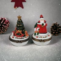 Vintage Christmas Trinket Box Pair
