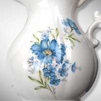 Vintage Inarco E-4542 Small Pitcher and Bowl Set with Blue Flowers