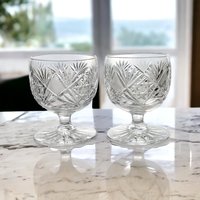 Exquisite Pair of Vintage Cut Crystal Cognac Glasses