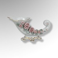 Hand Painted Lefton Cornucopia Vase with Pink Flowers