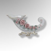 Hand Painted Lefton Cornucopia Vase with Pink Flowers