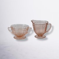 Anchor Hocking Mayfair Pink Depression Glass Cream and Sugar Set